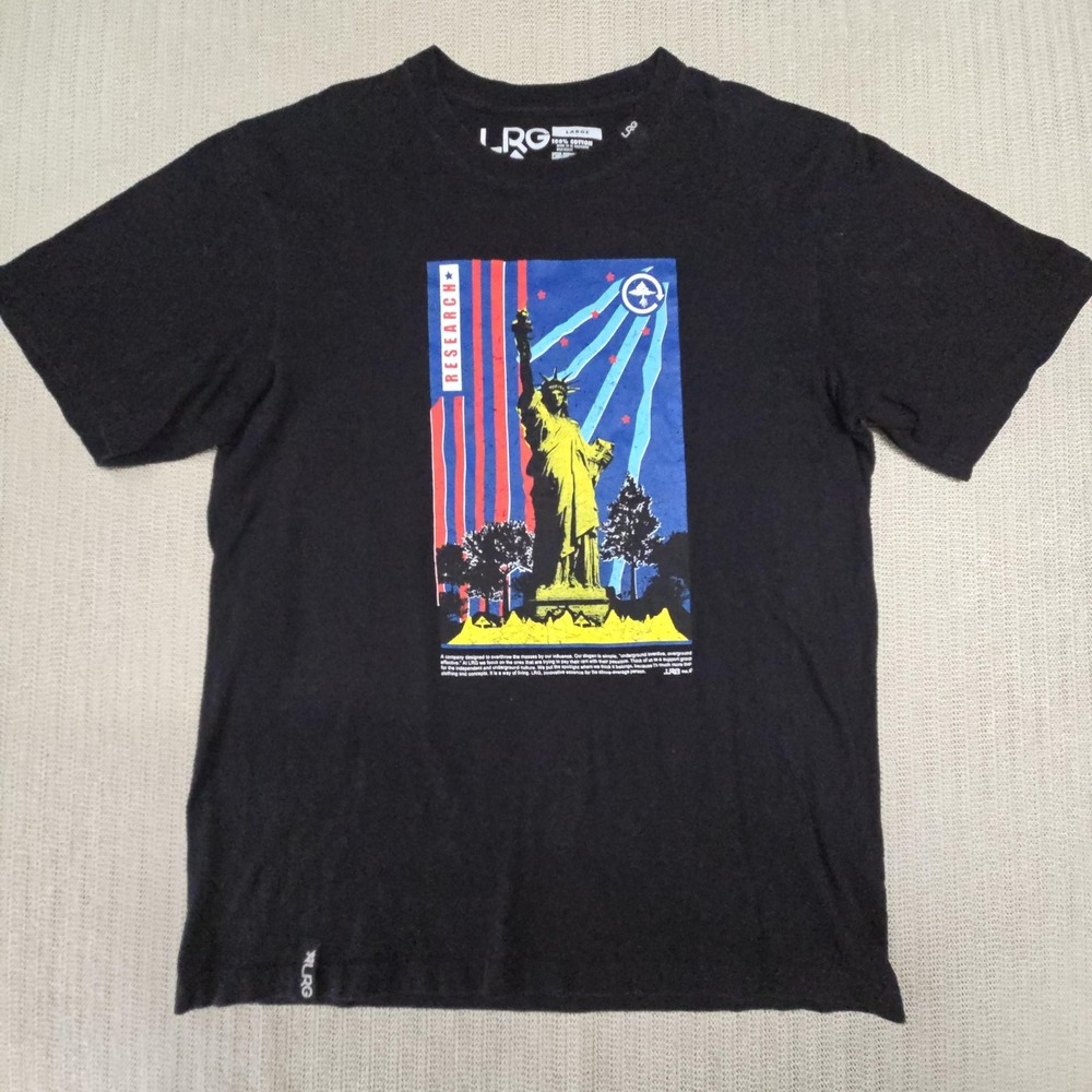 LRG Shirt Mens Large Black Statue Of Liberty‎ Graphic Tee USA Tagless Streetwear